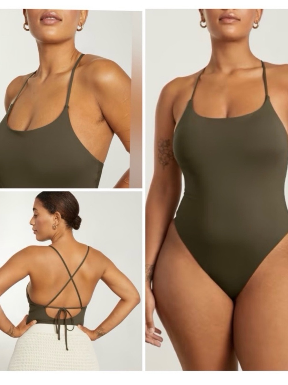 Everlane string one piece swimsuit Sz M olive green